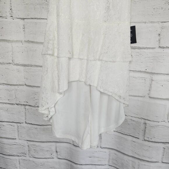 Lulus Lace Ruffled Lined Sleeveless High-Low Dress White Size Small - Picture 3 of 9
